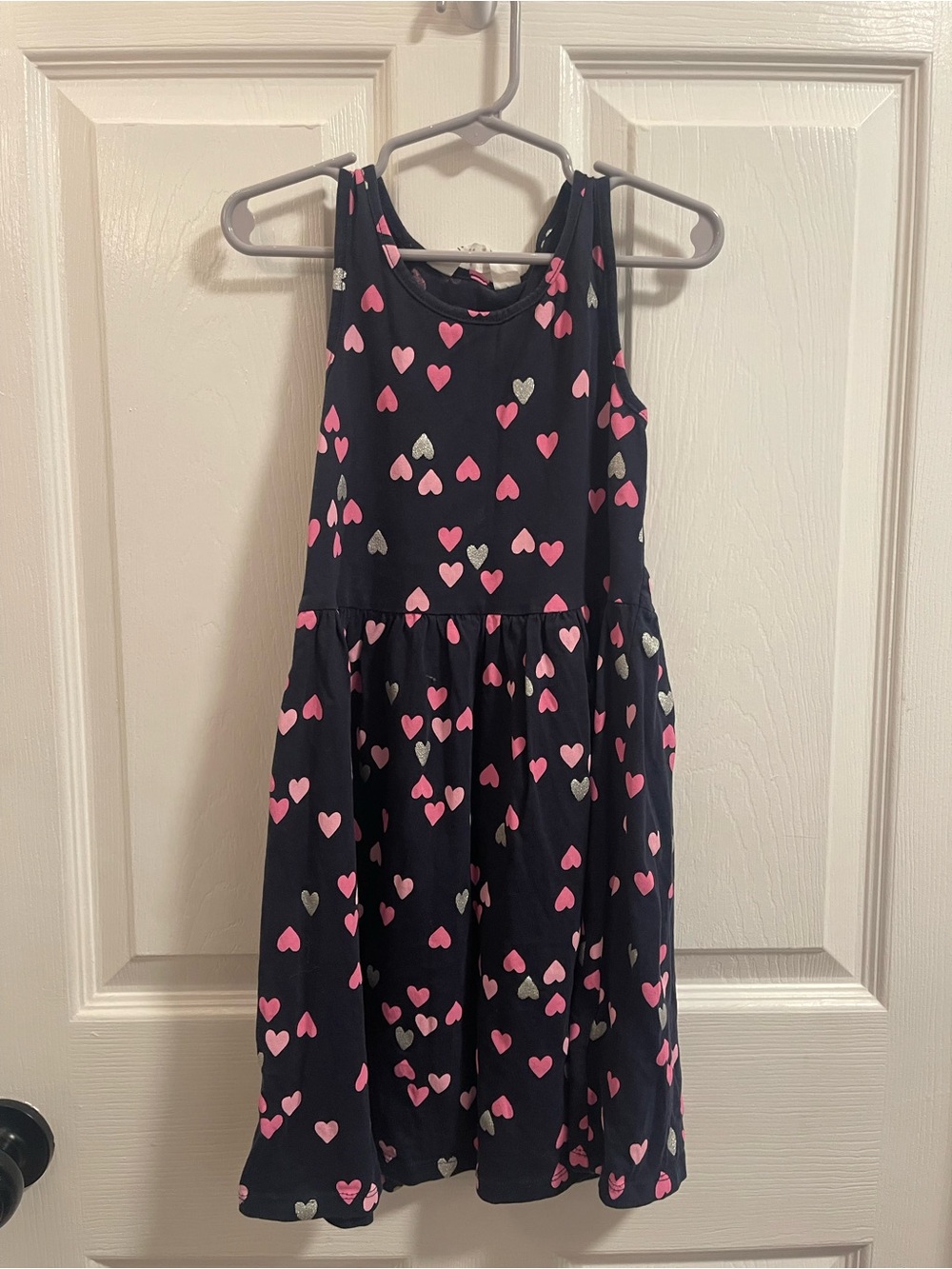 H&M Navy Dress with Pink & Silver Heart Print
